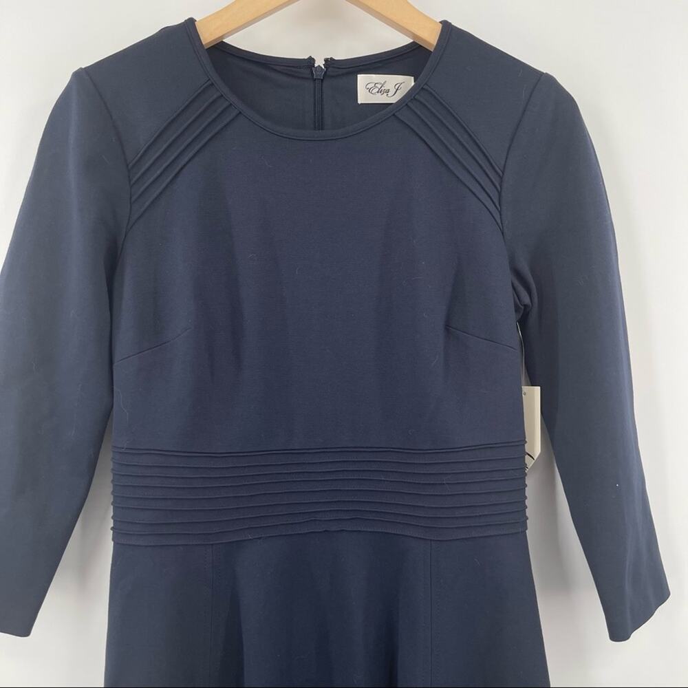 ELIZA J Dress Navy Cocktail Formal Business Wedding Pleated Long Sleeve NWT SZ 6 - Picture 5 of 13
